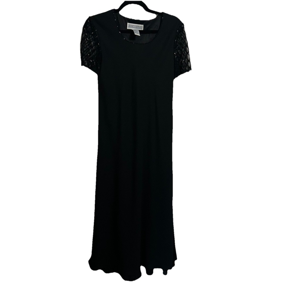 Jessica Howard Black Beaded Mesh Lace Sleeve Evening Gown‎ Maxi Dress Size 6